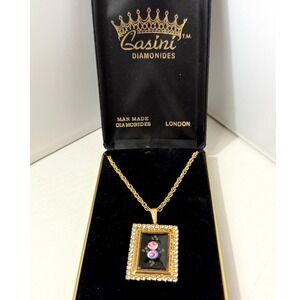 CASINI Diamondides Necklace Floral Pendant Gold Tone Man Made Diamonds London